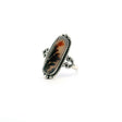 View of Dendritic Agate Ring - Rounded Rectangle Cabochon with Orange & Dark Brown Dendrites & Rope & Beaded Detail Bezel Set in 925 Sterling Silver sz7