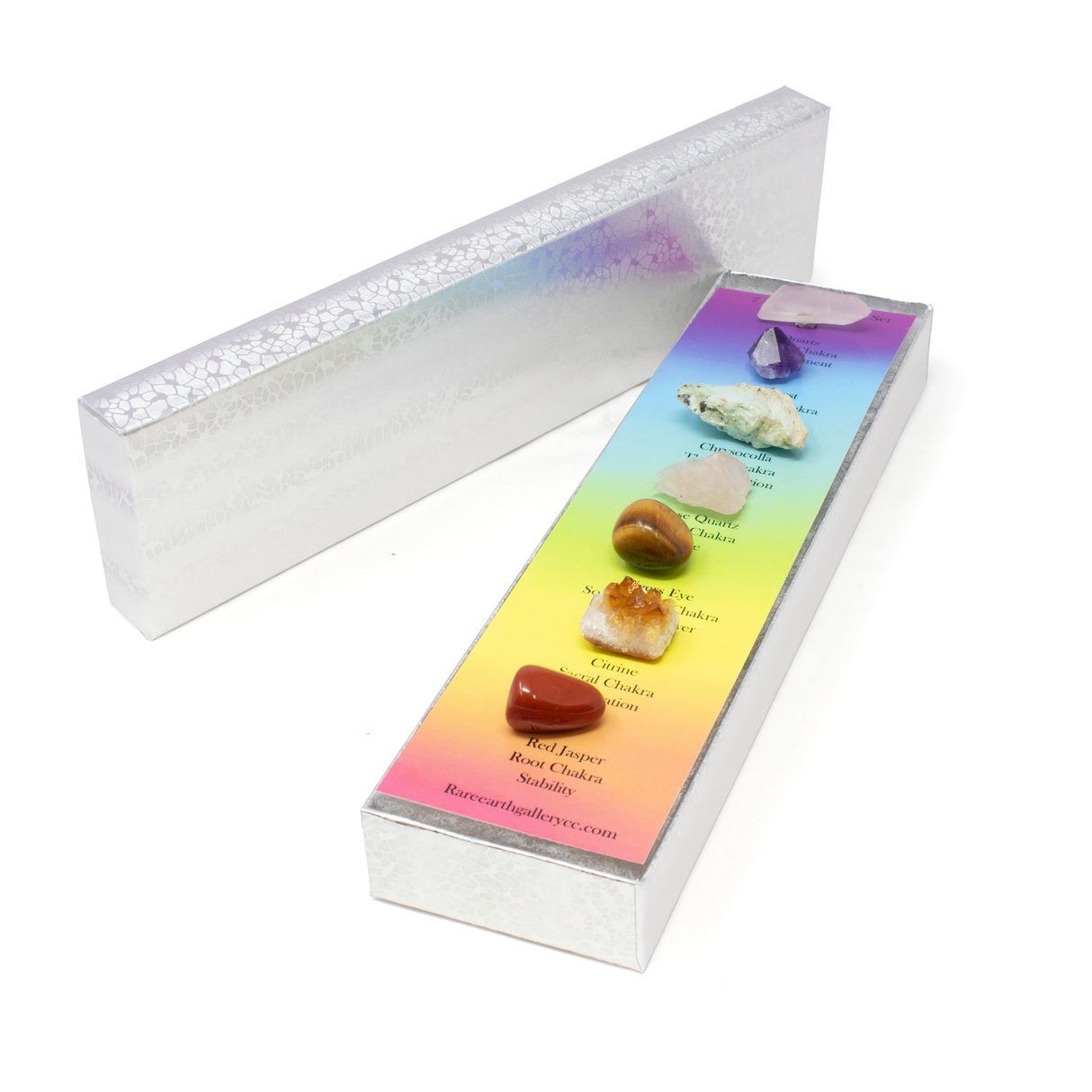 7 Chakra Magnet Set - Set 9 with Quartz Crystal, Amethyst Crystal, Raw Chrysocolla from AZ, Raw Rose Quartz from Brazil, Tumbled Tigers Eye, Citrine Crystal Cluster & Tumbled Red Jasper