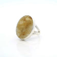 View of Golden Rutilated Quartz Ring - Large Oval Cabochon with Thin Hairlike Rutile Bezel Set on Double Band in 925 Sterling Silver sz13