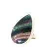 View of Rainbow Fluorite Ring - Large Pear Cabochon with Diagonal Purple & Aqua & Clear Banding Bezel Set in Simple 925 Sterling Silver szAdj