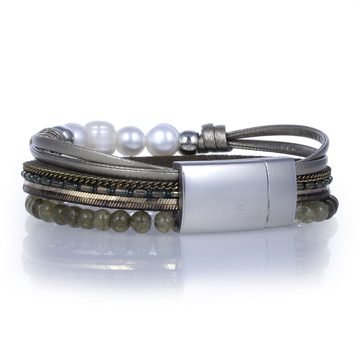 Agate Multi Wrap Bracelet - Green with Magnetic Clasp