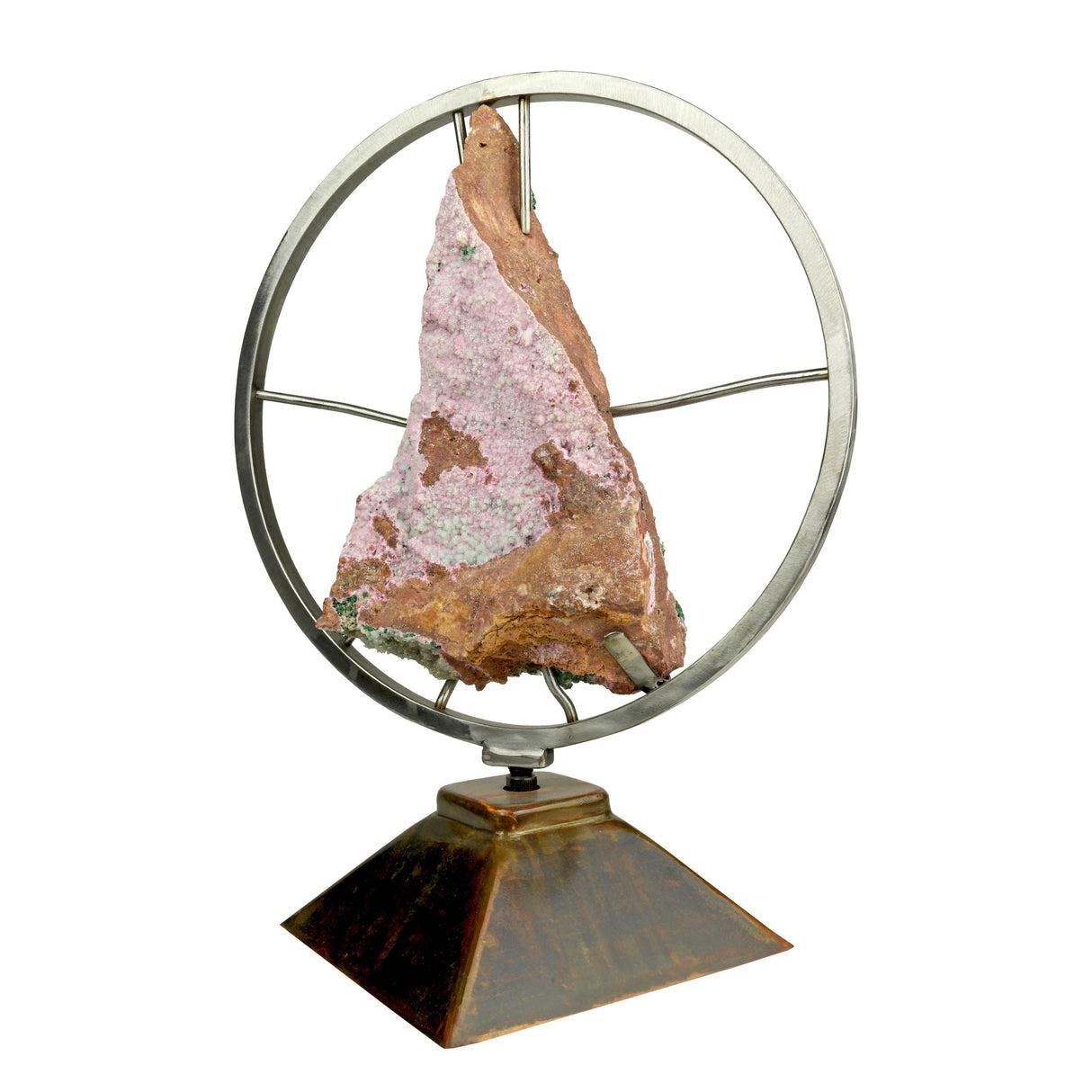 Malachite Druzy Specimen with Cobalto Calcite on Spinning Stand - From the Congo