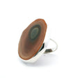 View of Imperial Jasper Ring - Large Round Peach Freeform with Olive Green Eye Bezel Set in Simple 925 Sterling Silver szAdj