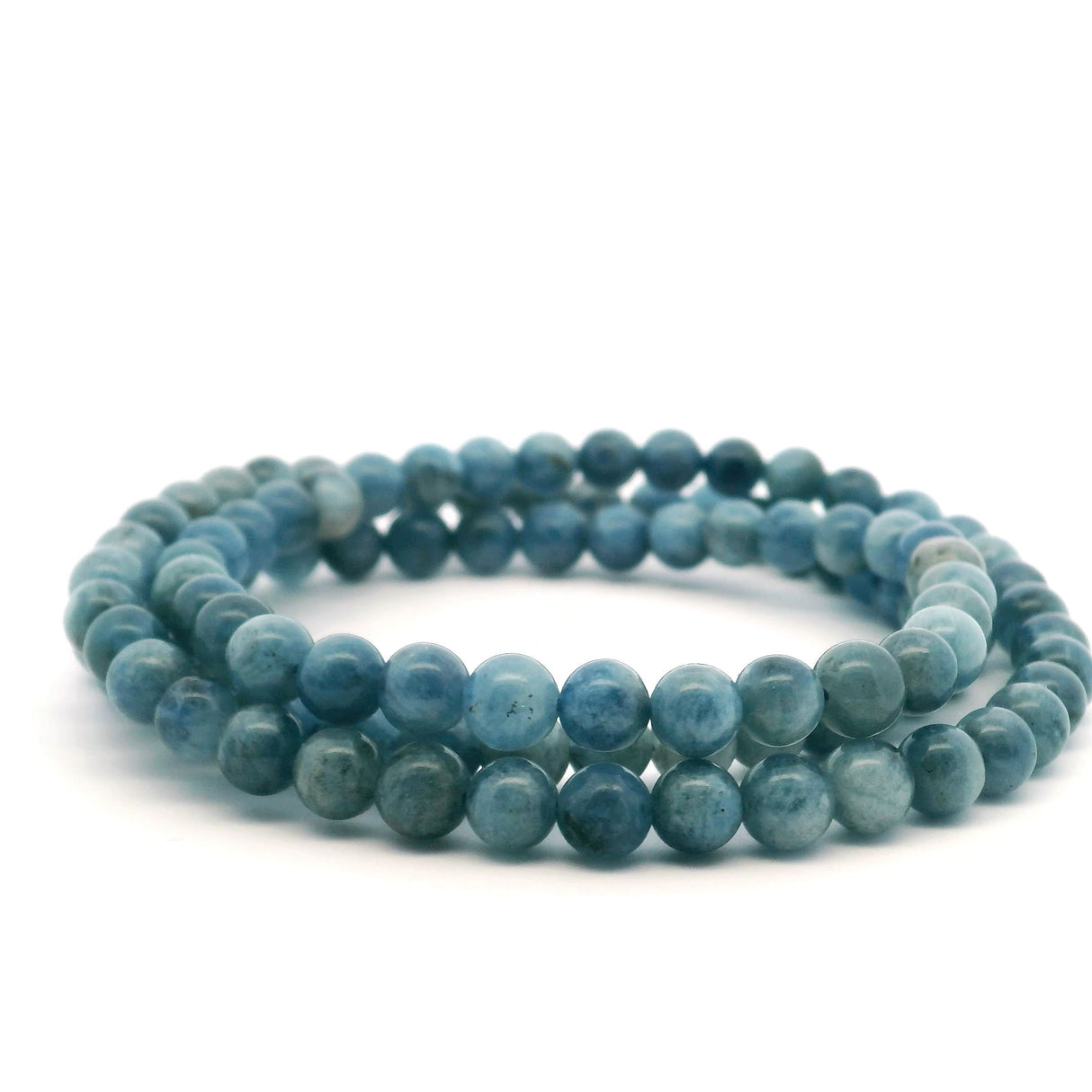 View of Aquamarine Beaded Necklace - 5mm on Elastic (Multiwrap Bracelet)