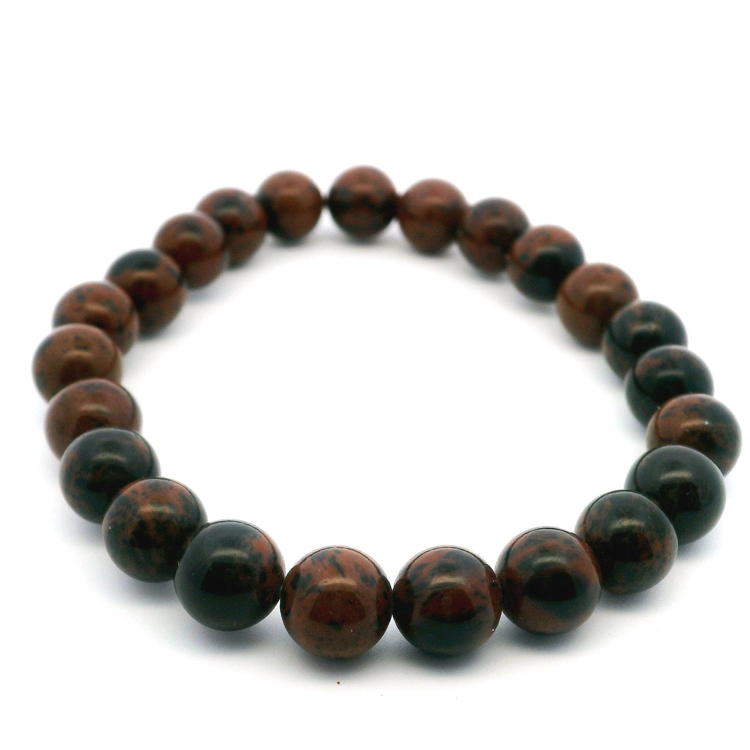 View of Mahogany Obsidian Beaded Bracelet - 8mm Round