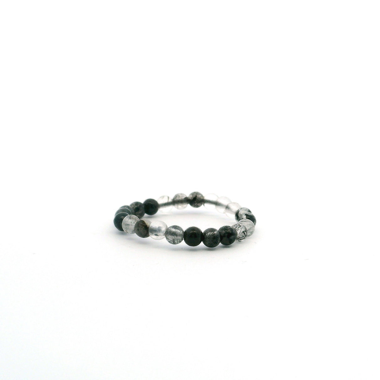 View of Black Tourmalated Quartz Beaded Ring - 3mm Round