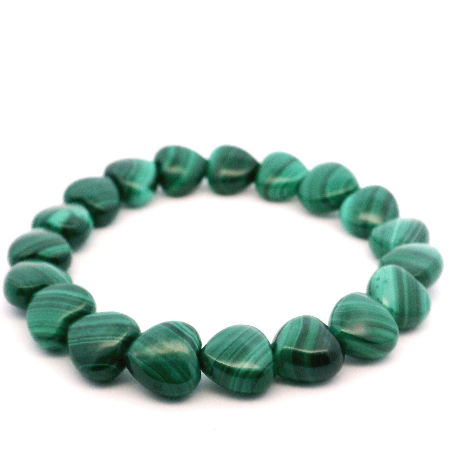 View of Malachite Beaded Bracelet - Heart 10x10