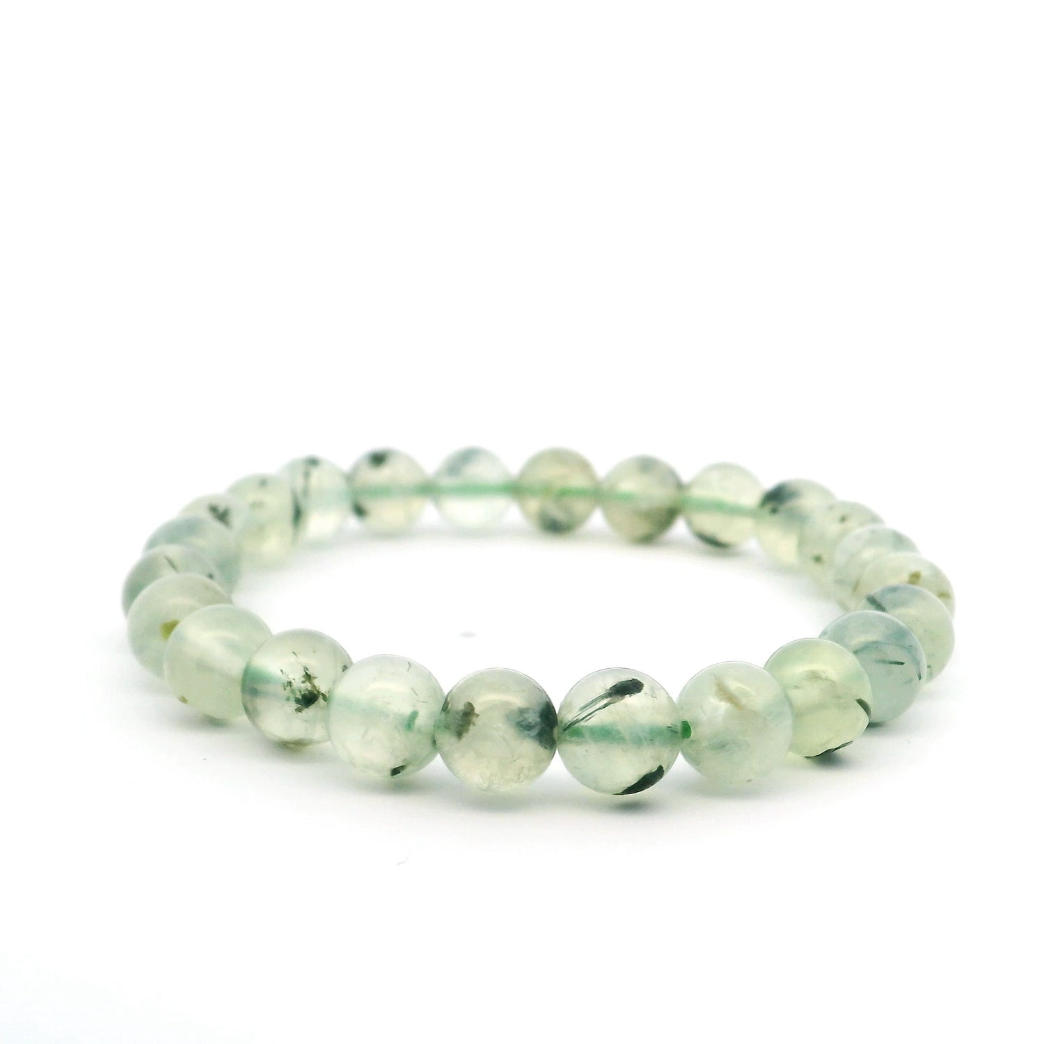 View of Prehnite Beaded Bracelet - 7mm Round