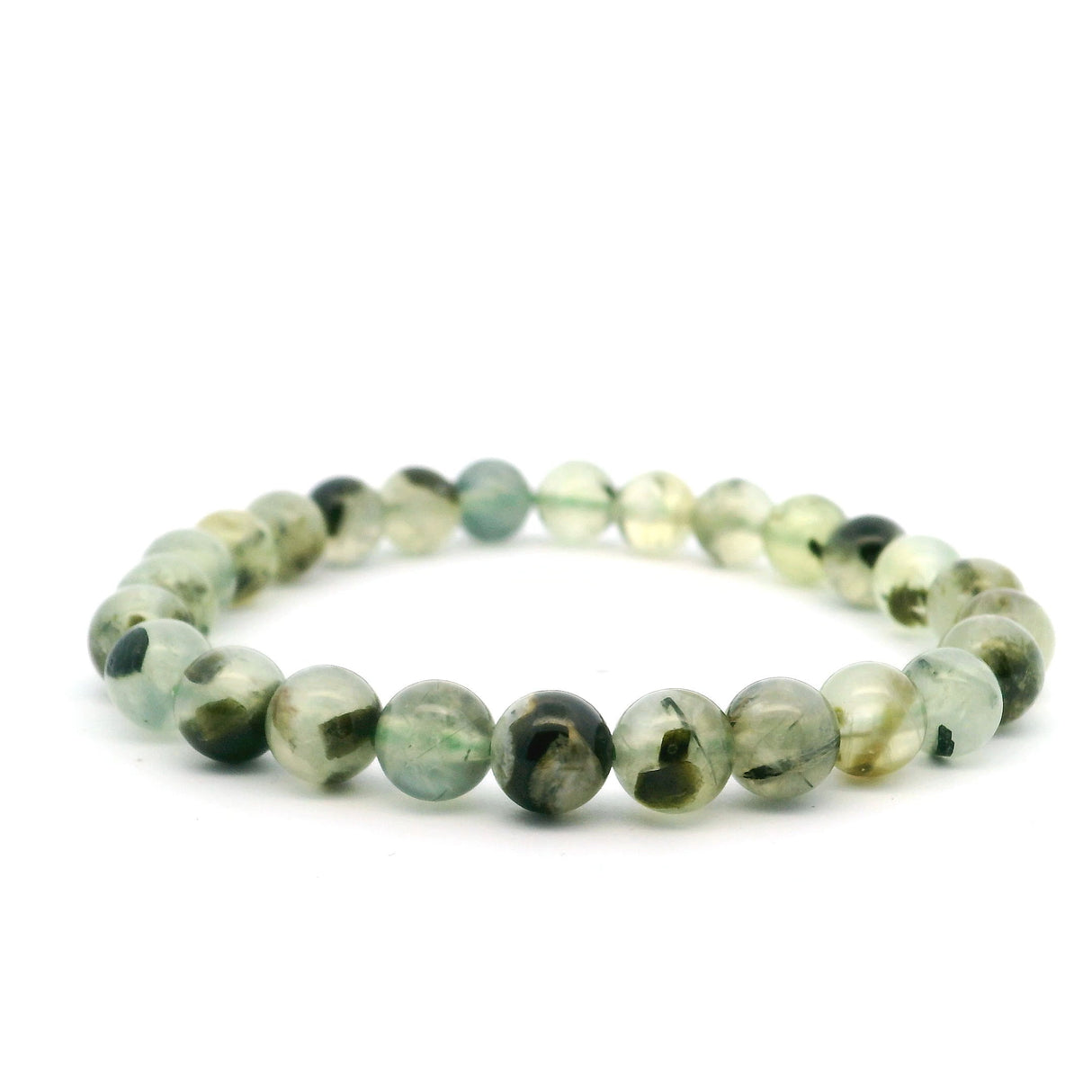 View of Prehnite Beaded Bracelet - 7mm Round