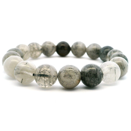 View of Black Tourmalated Quartz Beaded Bracelet - 12mm Rounds