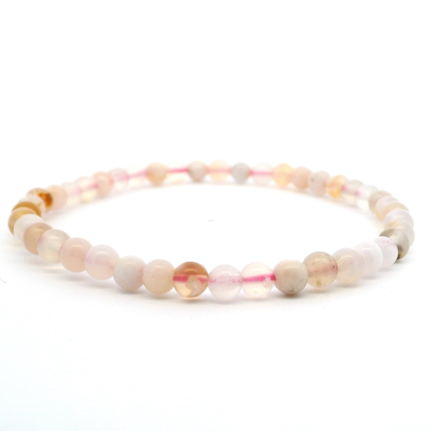 View of Flower Agate Beaded Bracelet - 4mm Rounds