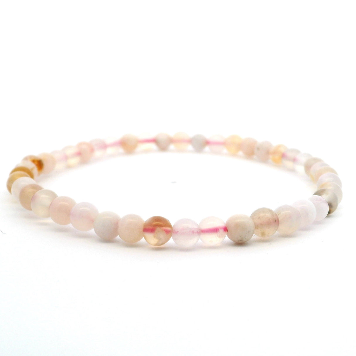 View of Flower Agate Beaded Bracelet - 4mm Rounds