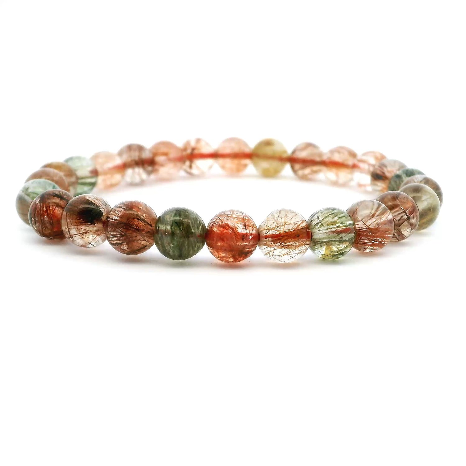 View of Multicolor AA Quality Rutile Quartz Beaded Bracelet - 7mm Rounds