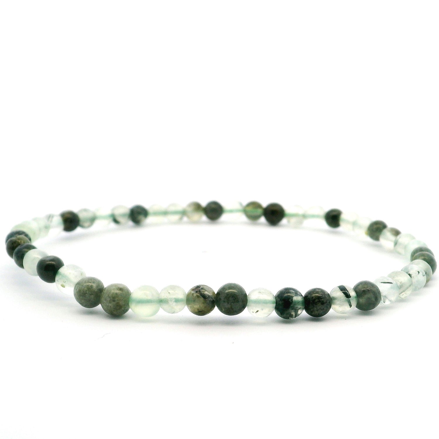 View of Prehnite Beaded Bracelet - 4mm Rounds