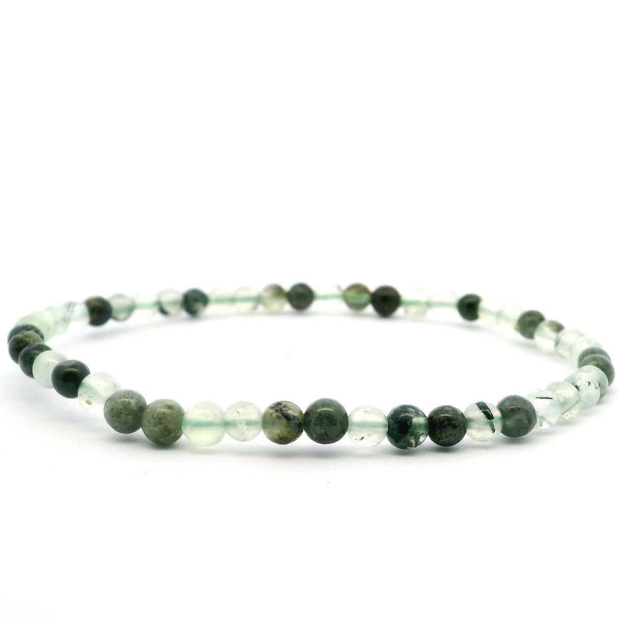 View of Prehnite Beaded Bracelet - 4mm Rounds