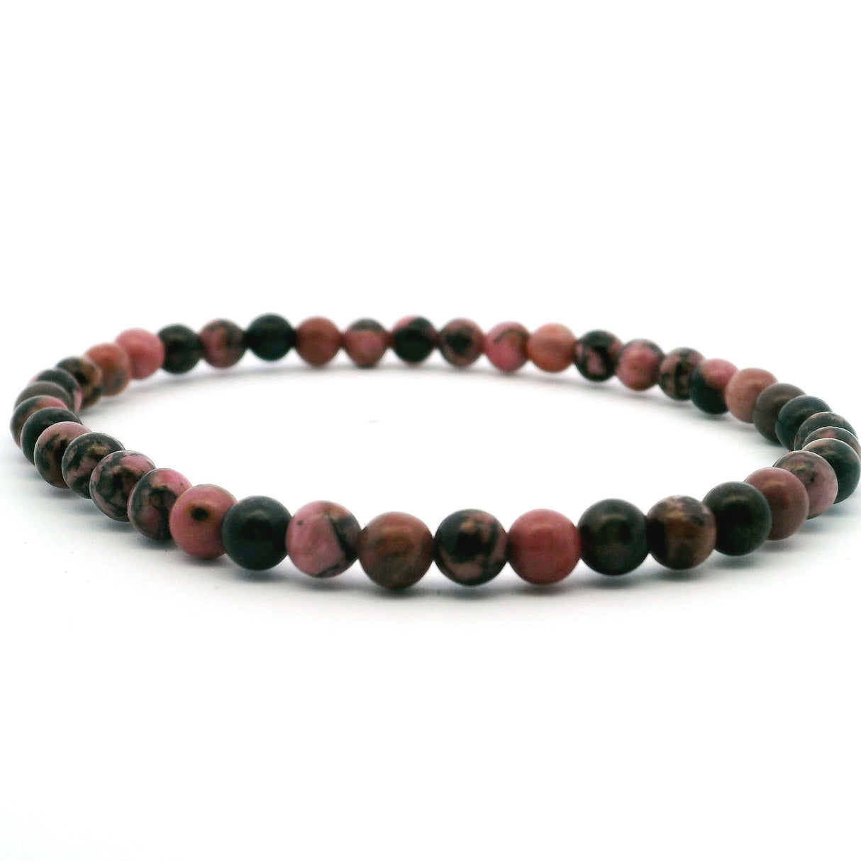 View of Rhodonite Beaded Bracelet - 4mm Rounds