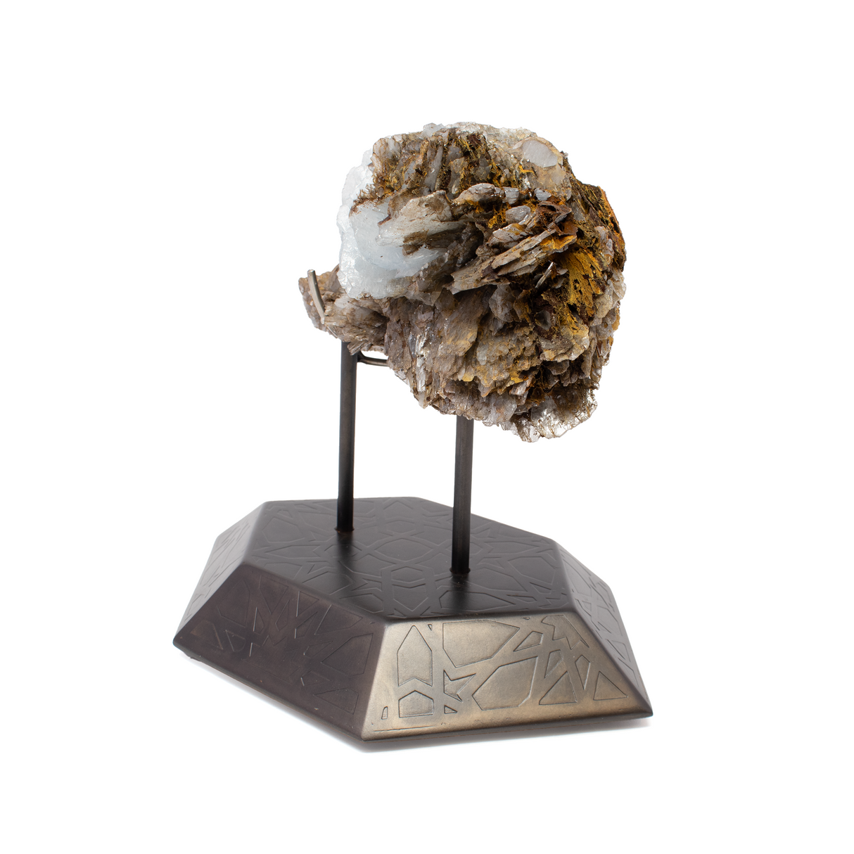 Blue Barite Crystal Specimen from Morocco on Etched Spinning Metal Stand - Hexagon