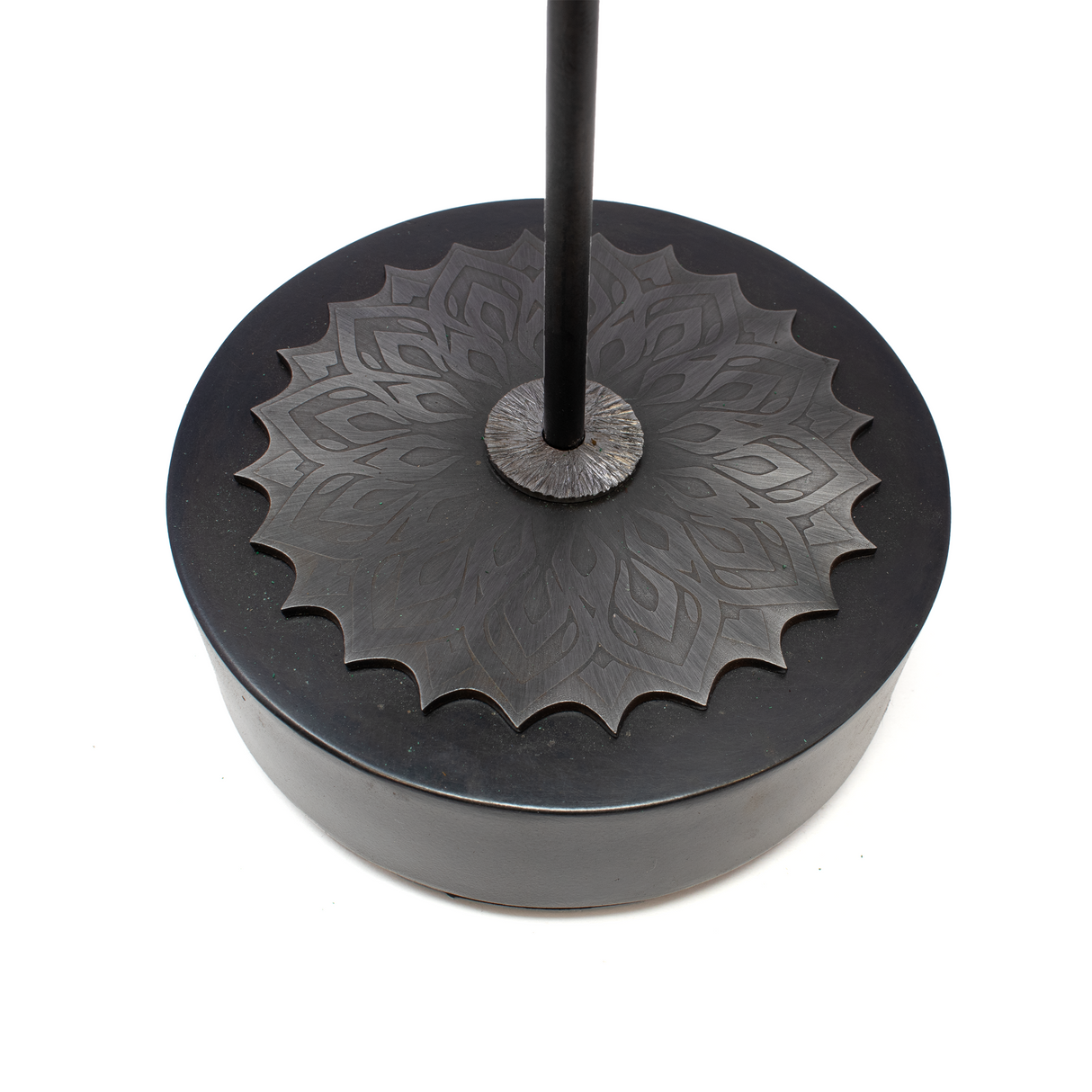 Chatoyant Malachite Specimen on Custom Etched Spinning Stand - Fiberous with Vug on Round Base