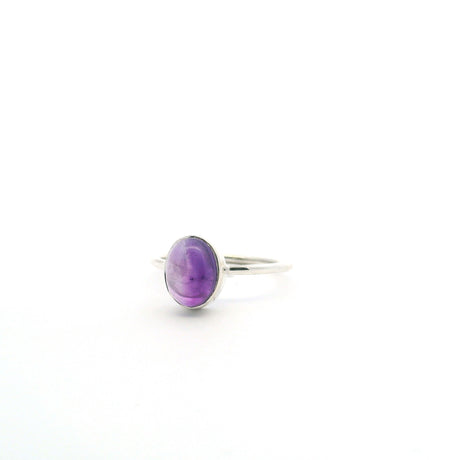 View of Amethyst Ring - Oval Cabochon Bezel Set in Simple 925 Sterling Silver sz7