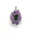 View of Amethyst Stalactite Slice Pendant - Dark Purple Stalactite with Single Dark Green Center Eye Prong Set in Simple 925 Sterling Silver