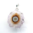 View of Amethyst Stalactite Slice Pendant - Light Lavender Stalactite with Half Coconut Center Eye Prong Set in Simple 925 Sterling Silver
