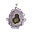 View of Amethyst Stalactite Slice Pendant - Round Stalactite with Large Points & Mother & Child in Center Prong Set in Simple 925 Sterling Silver
