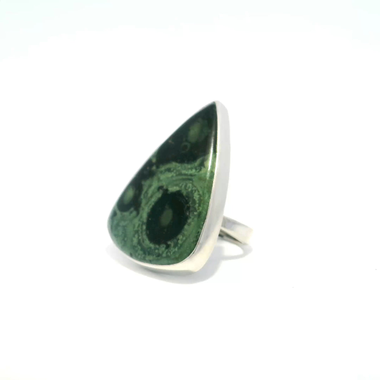 View of Kambaba Jasper Ring - Rounded Triangle Cabochon Bezel Set in 925 Sterling Silver szAdj