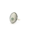 View of Solar Quartz Stalactite Ring - Oval Cabochon with Single Green & White Rimmed Eye Bezel Set with Rope Detail in 925 Sterling Silver sz5