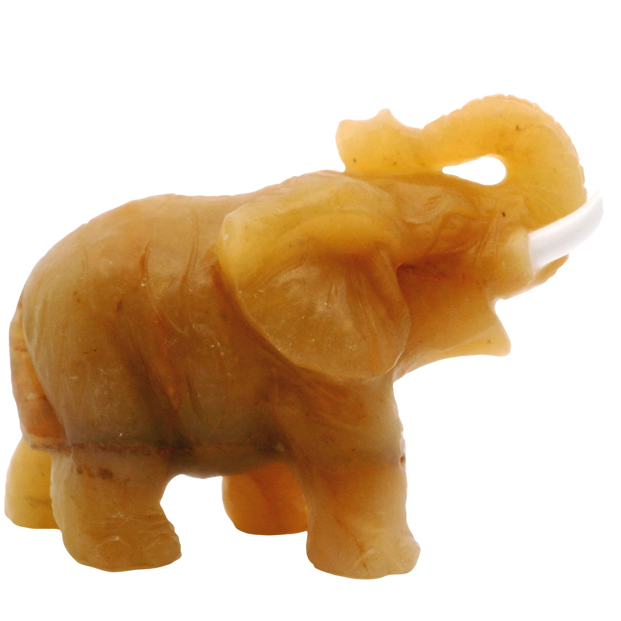 View of Carnelian Elephant Carving with White Tusks