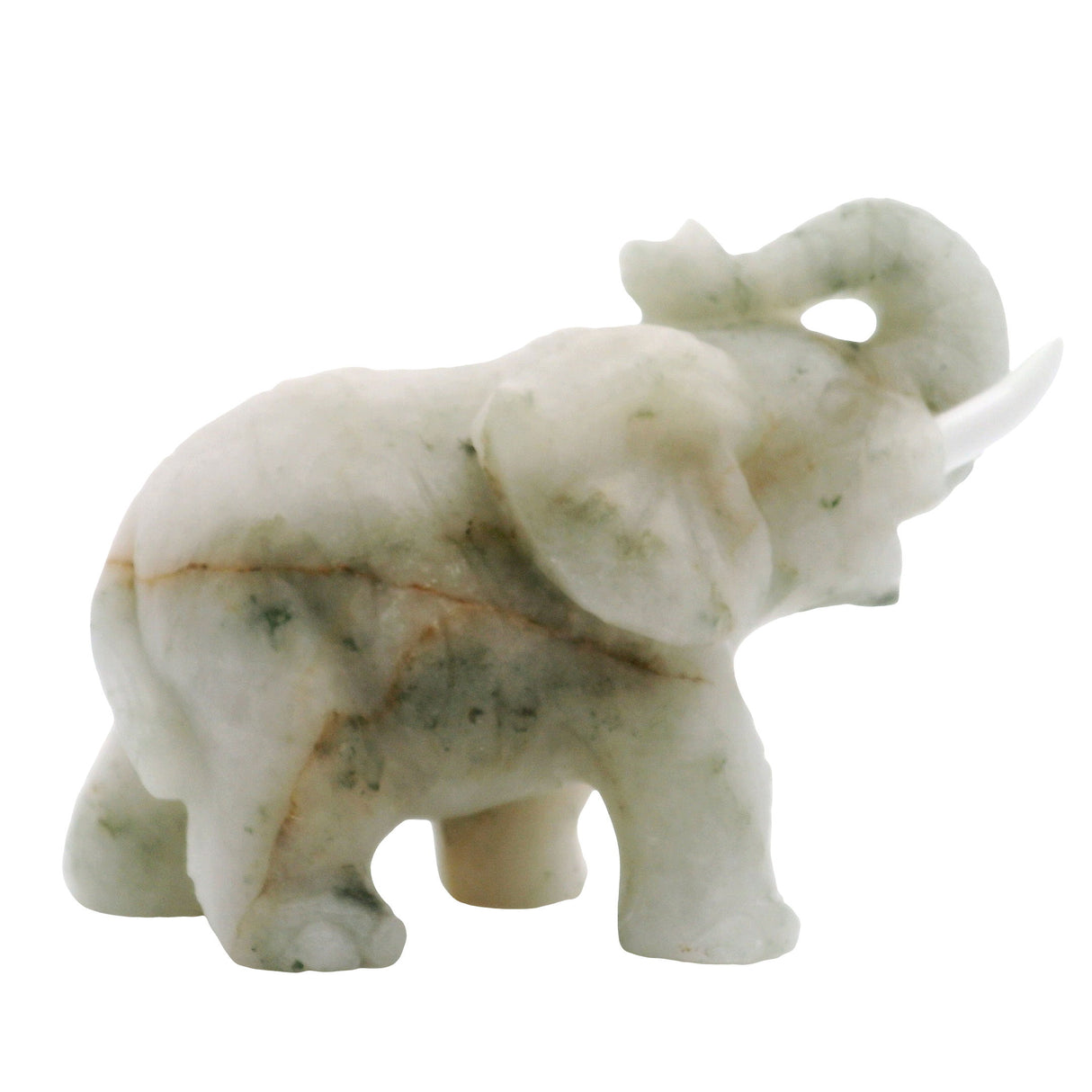 View of Moss Agate Elephant Carving with White Tusks