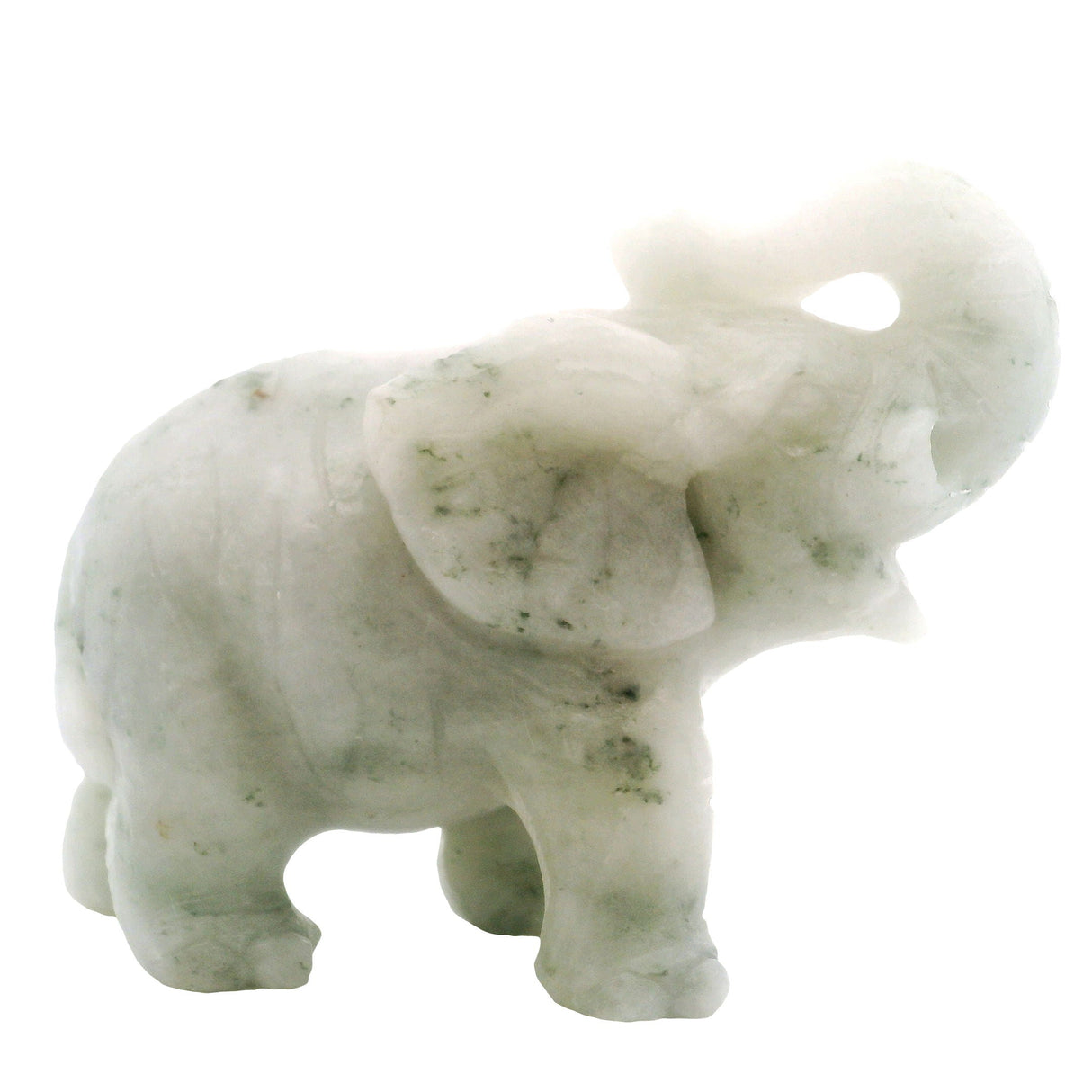 Moss Agate Elephant Carving with White Tusks