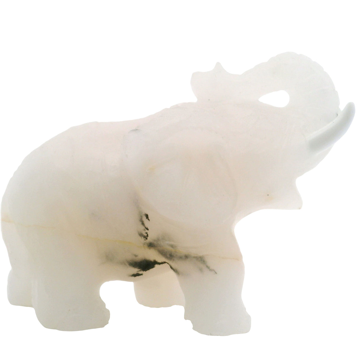 View of Quartz Elephant Carving with White Tusks