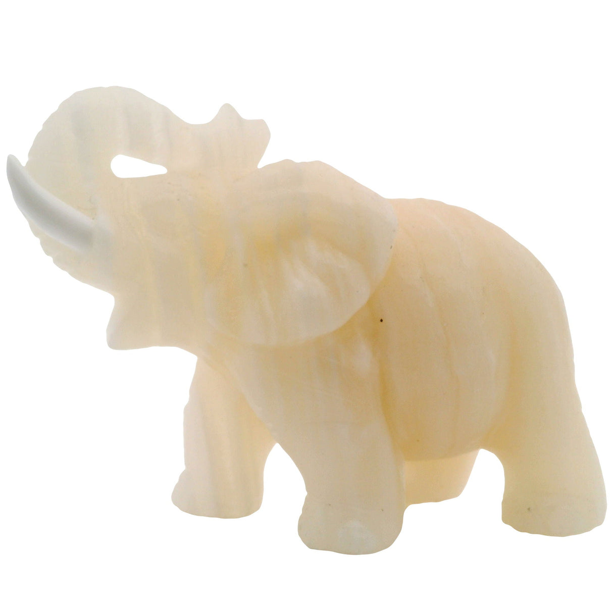 Amber Onyx Elephant Carving with White Tusks