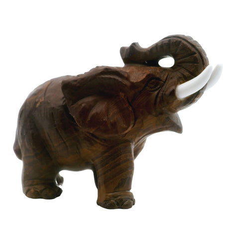 View of Madagascar Petrified Wood Elephant Carving with White Tusks