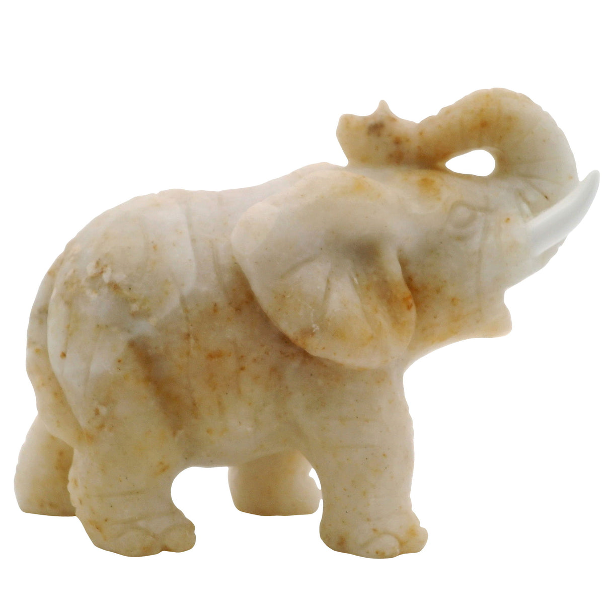 View of Onyx Elephant Carving with White Tusks
