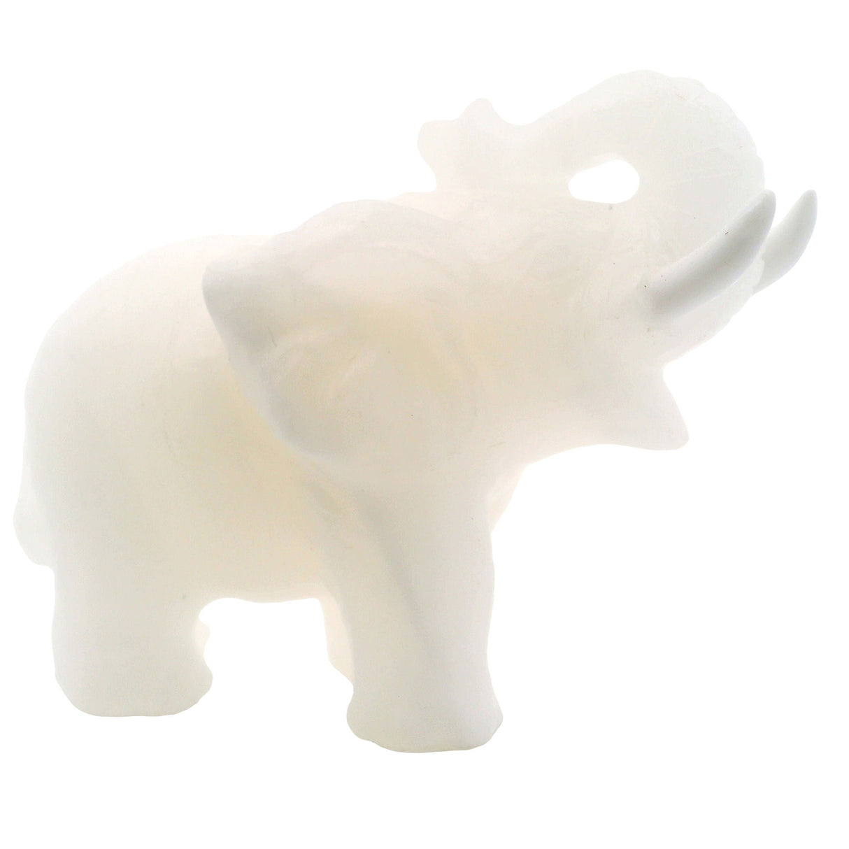 White Onyx Elephant Carving with White Tusks