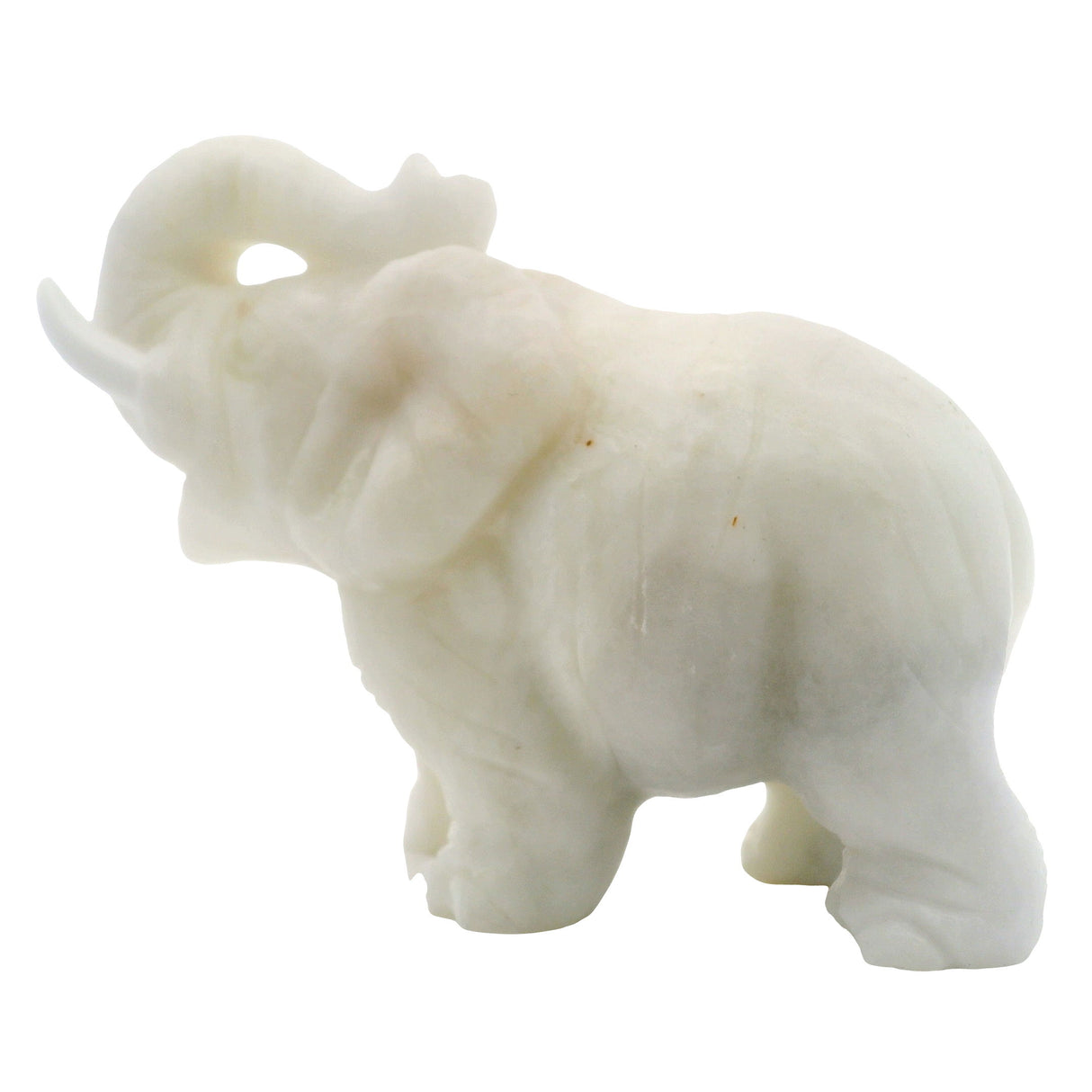 View of White Onyx Elephant Carving with White Tusks