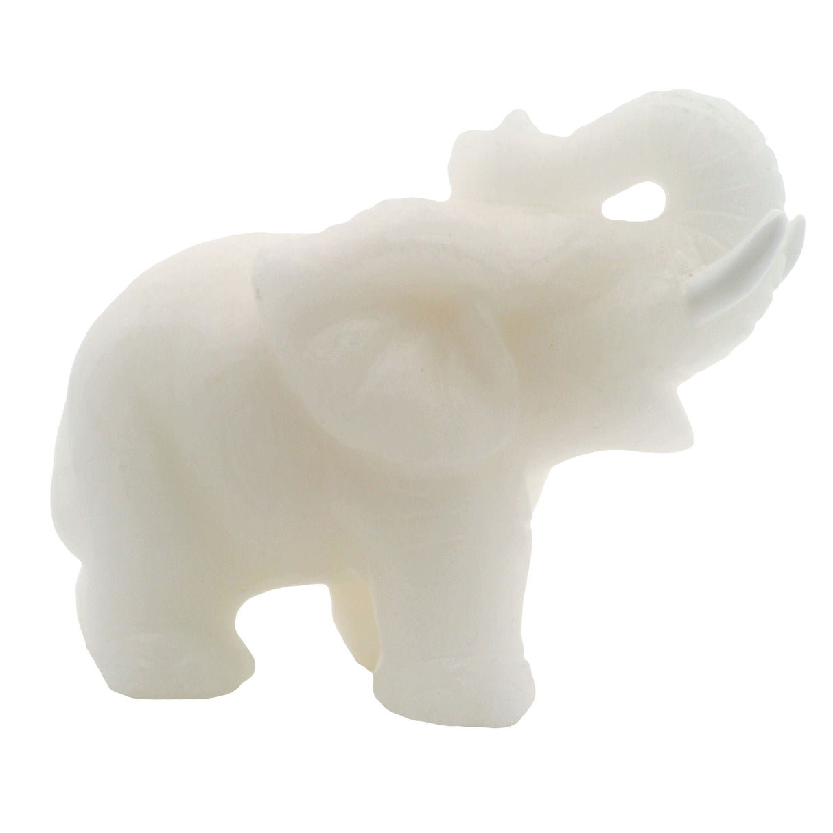 White Onyx Elephant Carving with White Tusks