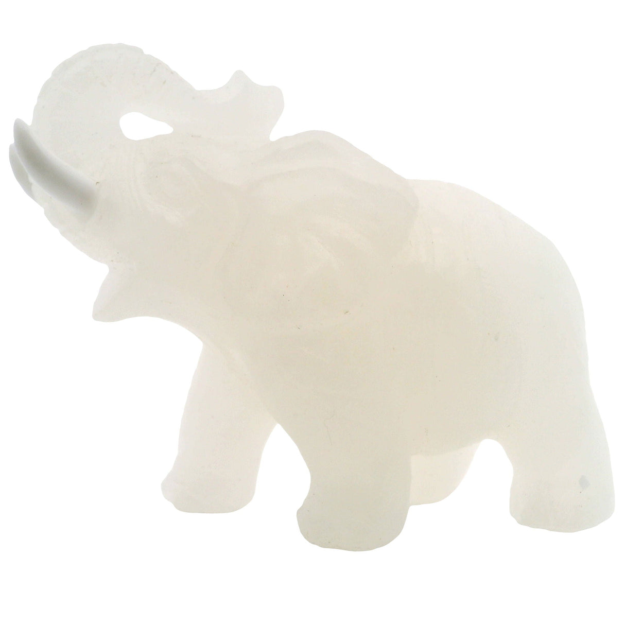 White Onyx Elephant Carving with White Tusks