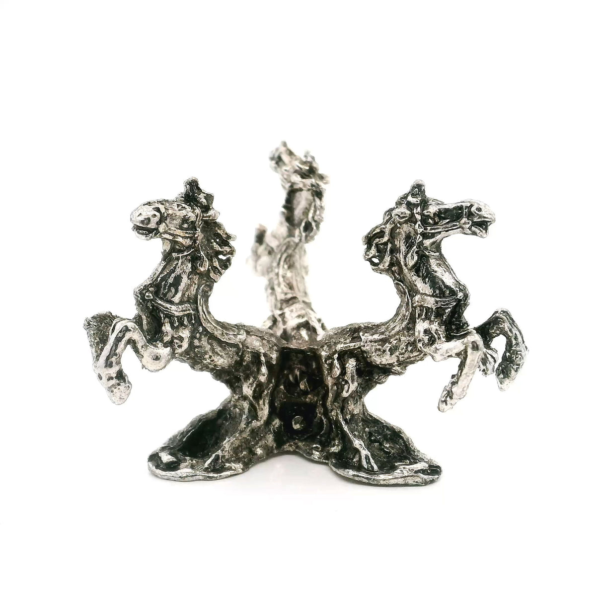 View of Casted Base Metal 3 Horses Sphere Stand - Silver