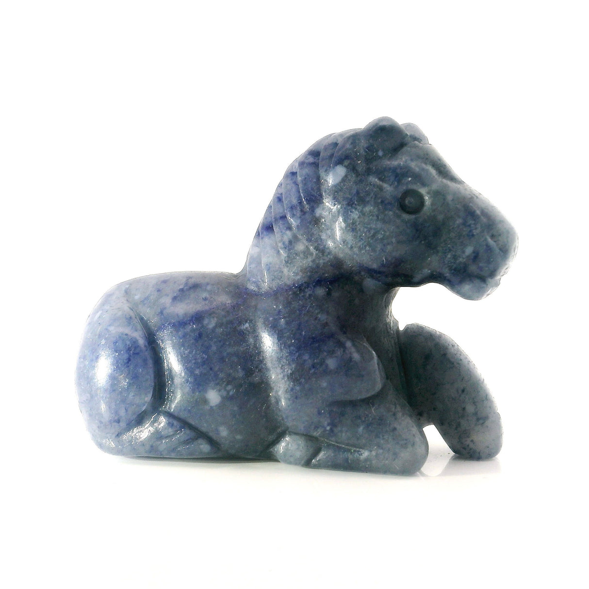 View of Blue Aventurine Horse Carving - Laying Down Posture