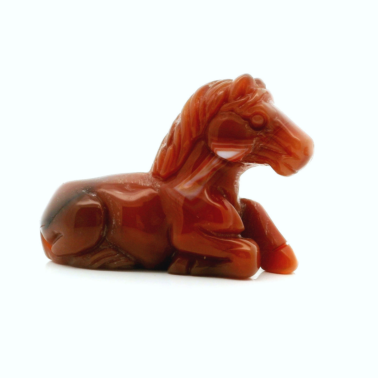 View of Carnelian Horse Carving - Laying Down Posture