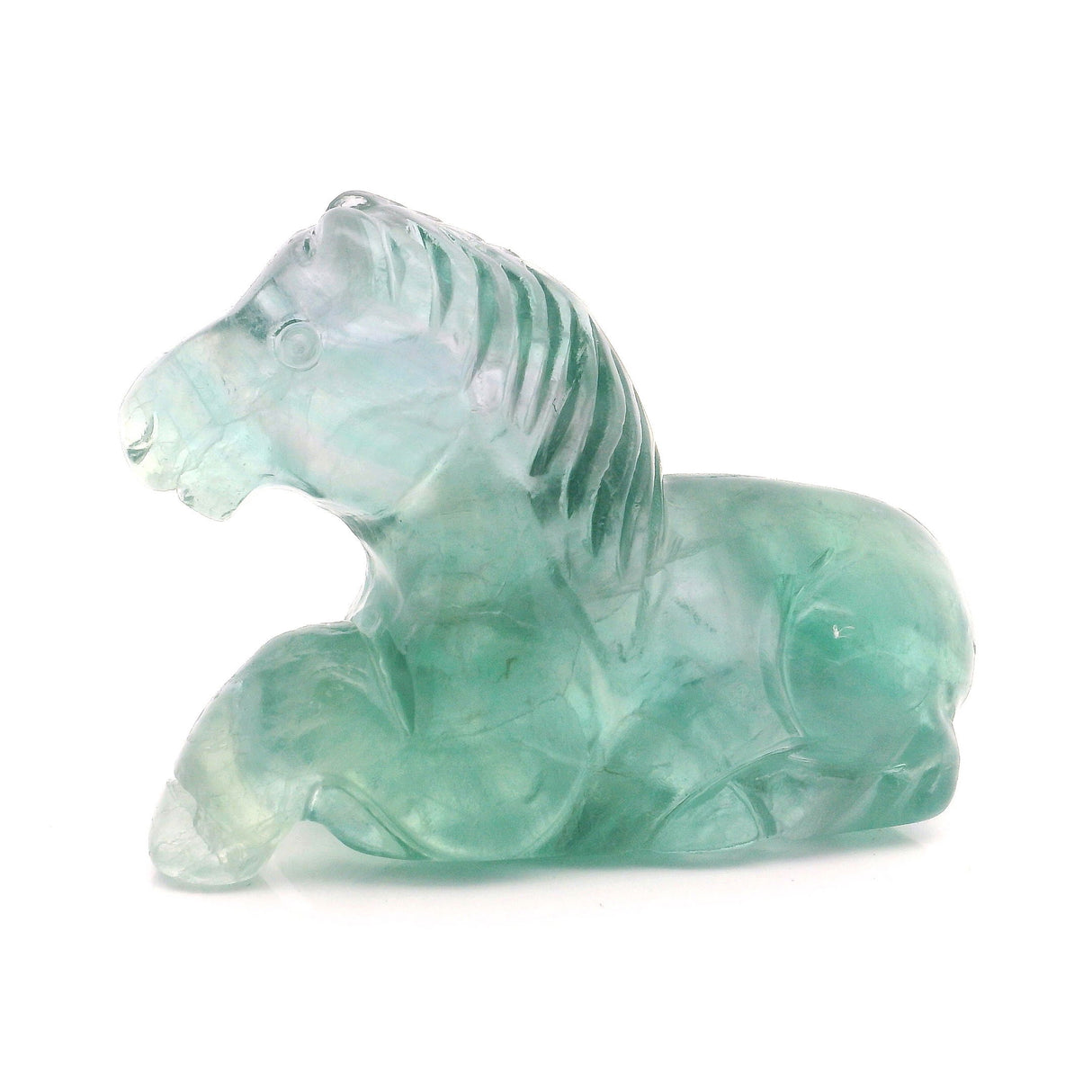 View of Green Fluorite Horse Carving - Laying Down Posture