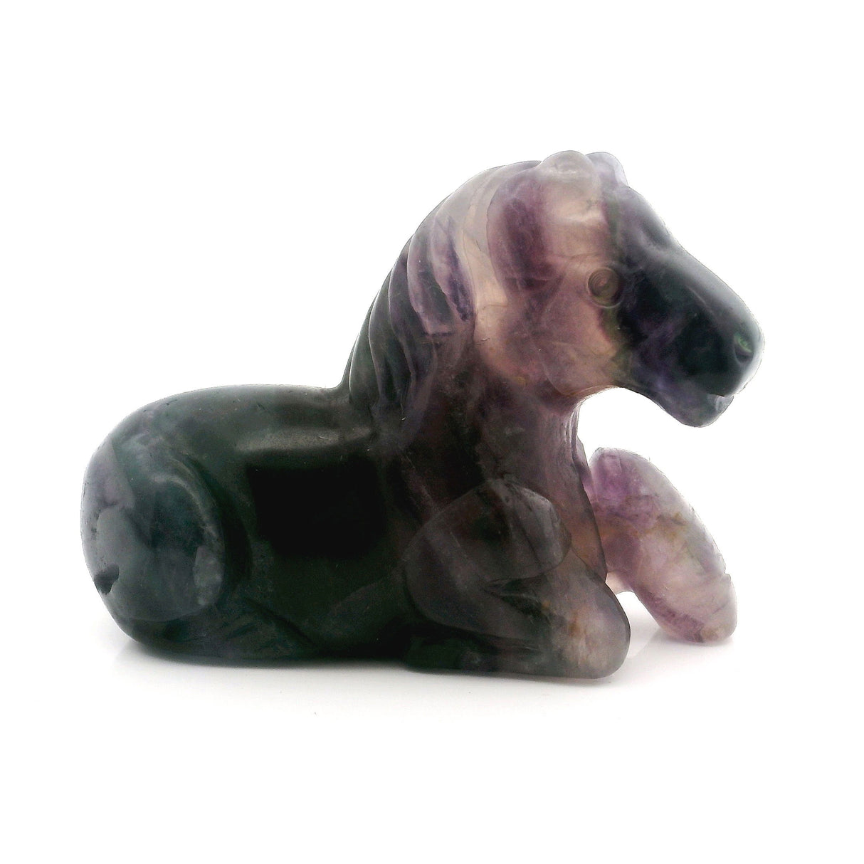 View of Rainbow Fluorite Horse Carving - Laying Down Posture