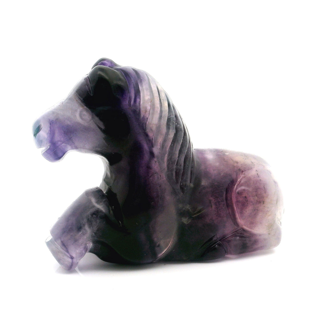 Rainbow Fluorite Horse Carving - Laying Down Posture