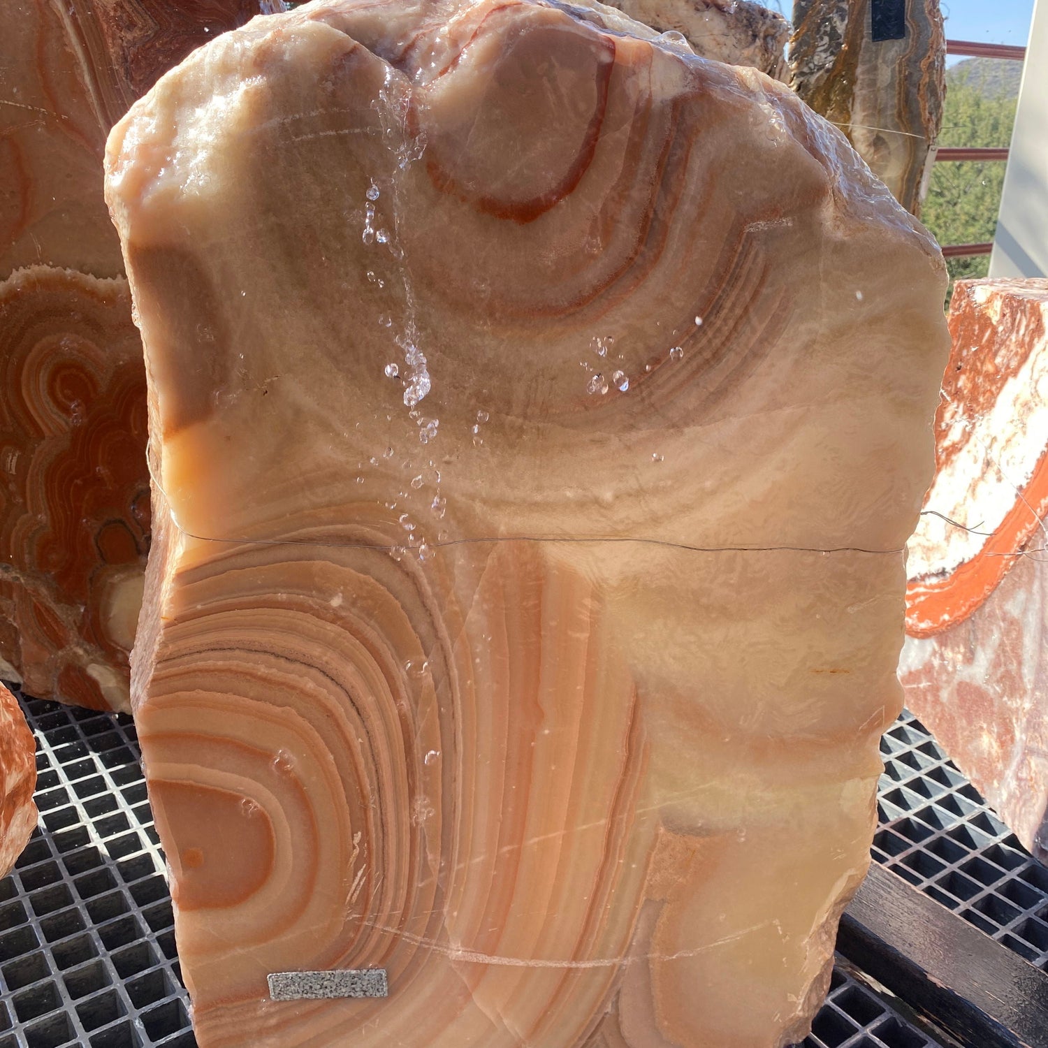 Sunset Amber Onyx Fountain With Cut Sides Flat