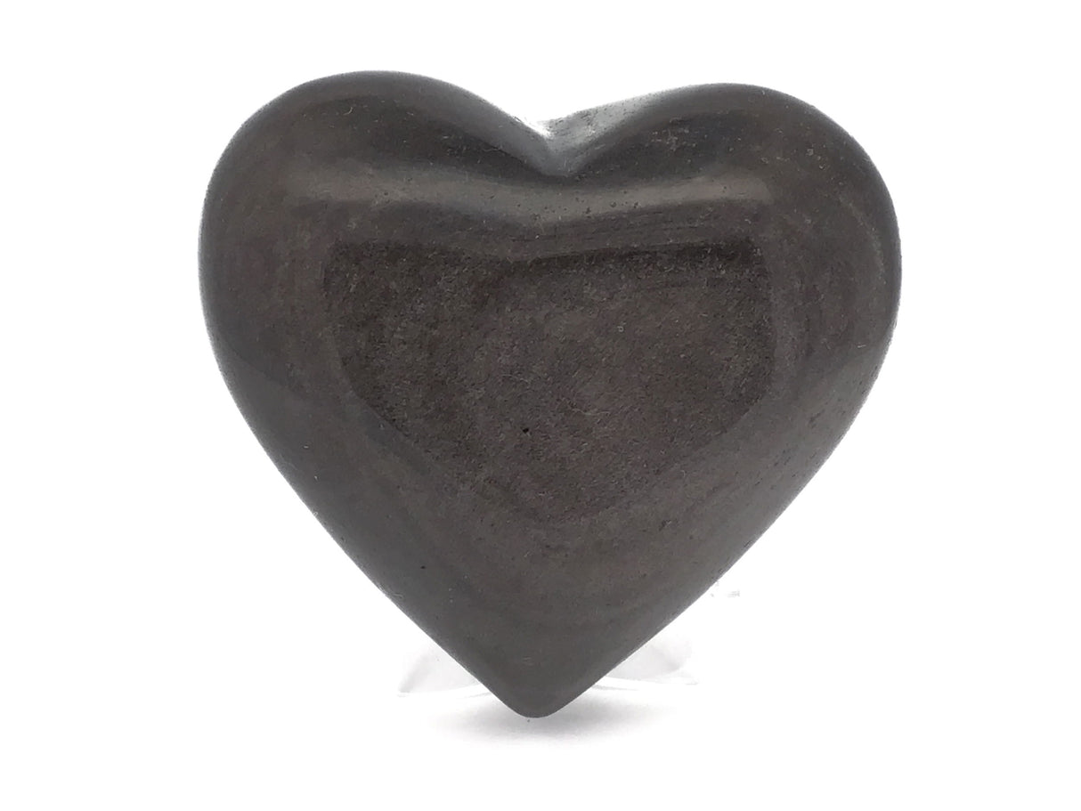 Silver Sheen Obsidian Heart on Lucite Stand
