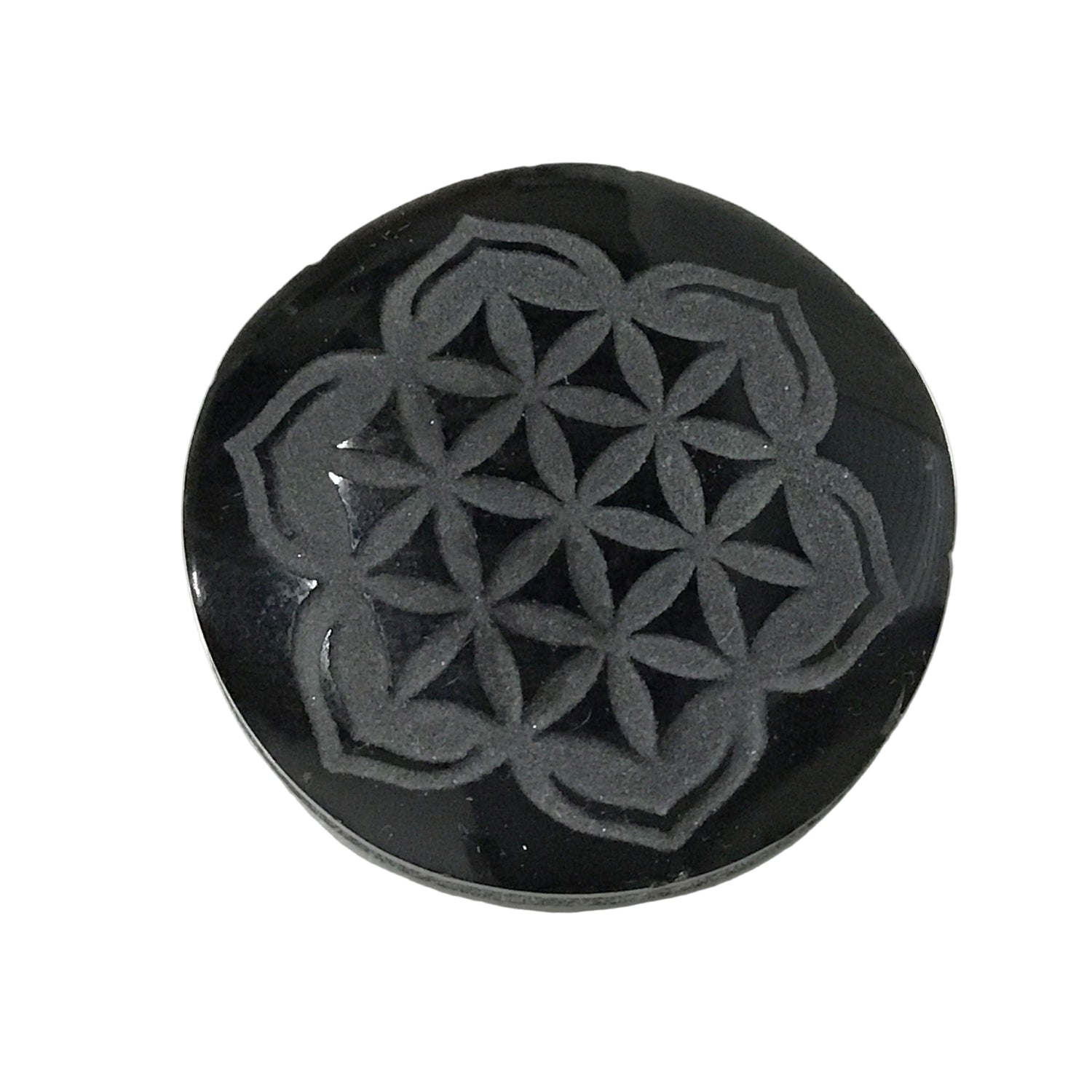 Obsidian Symbol Cabochon - Flower of Life in Flower - Sacred Geometry