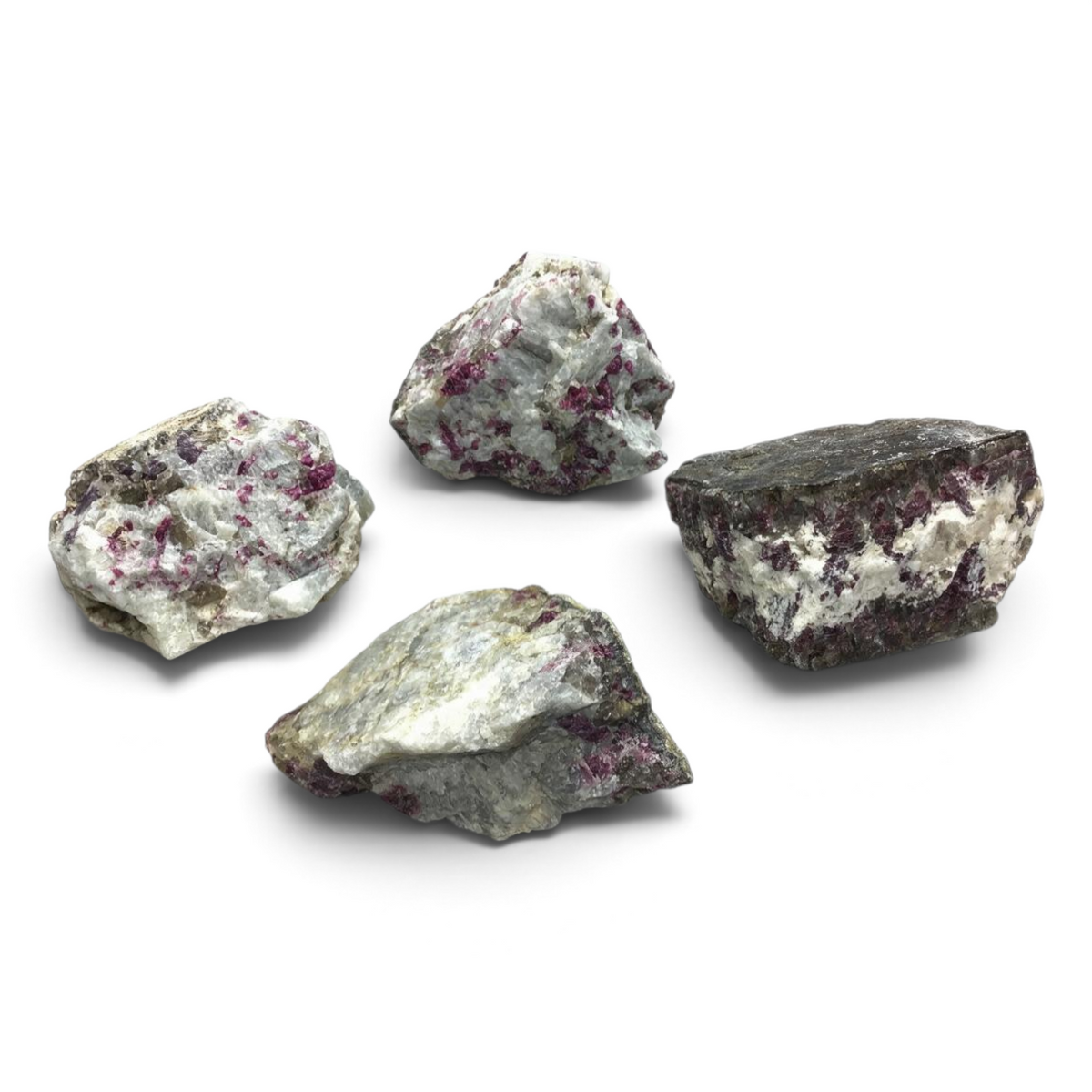 Rare Earth Gallery large rubellite matrix rough specimens featuring vibrant pink crystals embedded in white stone