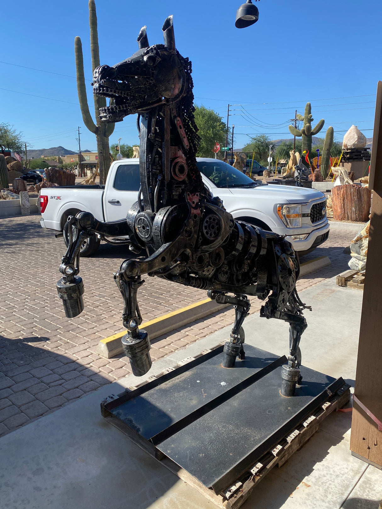 View of Rearing Horse Recycled Metal Art Sculpture